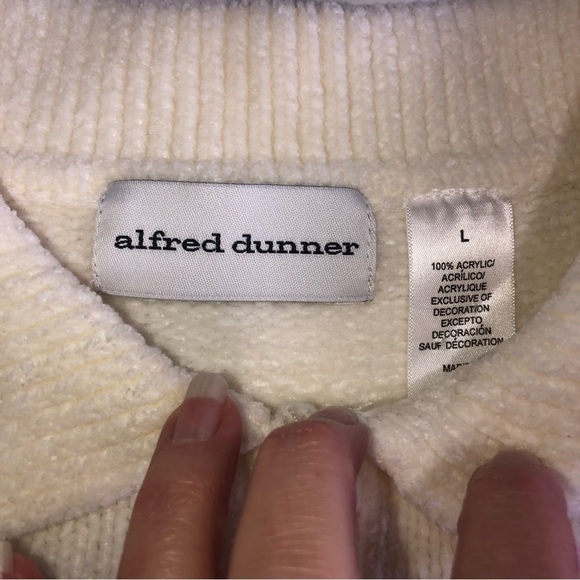 Chenille Knit Floral Embroidered Granny Sweater Ivory Cream Large Off White - Picture 3 of 10